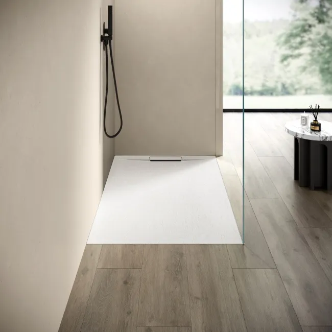 Tokyo Rectangular Matt White Slate Texture Stone Shower Tray 1500x700mm