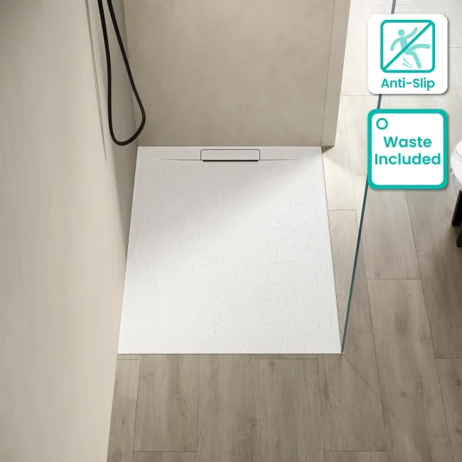 Tokyo Rectangular Matt White Slate Texture Stone Shower Tray 1200x900mm