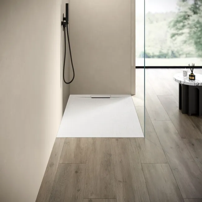 Tokyo Rectangular Matt White Slate Texture Stone Shower Tray 1200x900mm