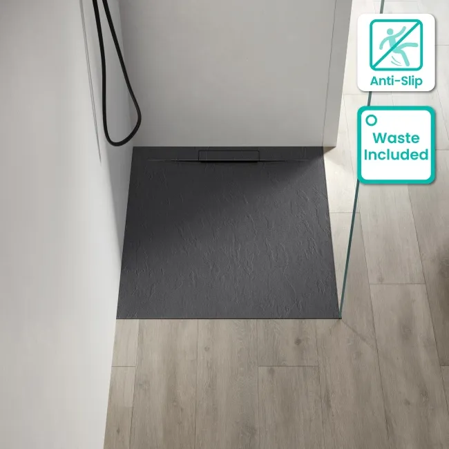 Tokyo Rectangular Matt Grey Slate Texture Stone Shower Tray 1000x700mm