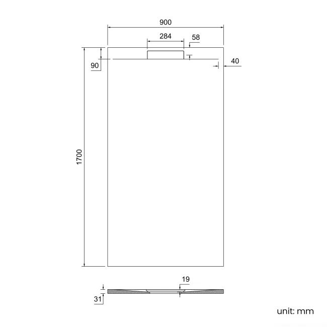 Tokyo Rectangular Matt Grey Slate Texture Stone Shower Tray 1700x900mm