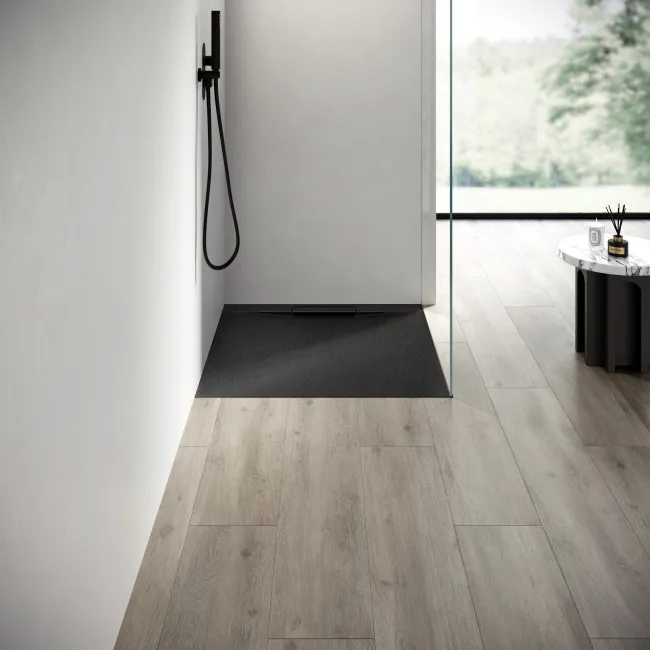 Tokyo Square Matt Black Slate Texture Stone Shower Tray 800x800mm