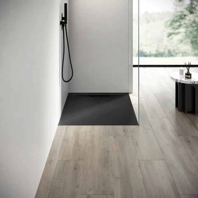 Tokyo Rectangular Matt Black Slate Texture Stone Shower Tray 1000x800mm