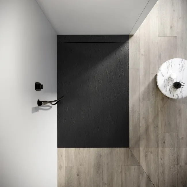 Tokyo Rectangular Matt Black Slate Texture Stone Shower Tray 1400x800mm