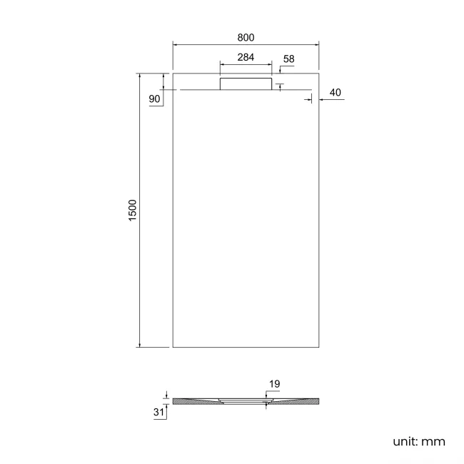 Tokyo Rectangular Matt Black Slate Texture Stone Shower Tray 1500x800mm