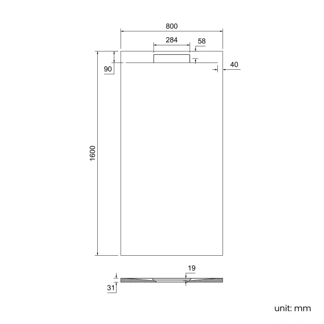 Tokyo Rectangular Matt Black Slate Texture Stone Shower Tray 1600x800mm