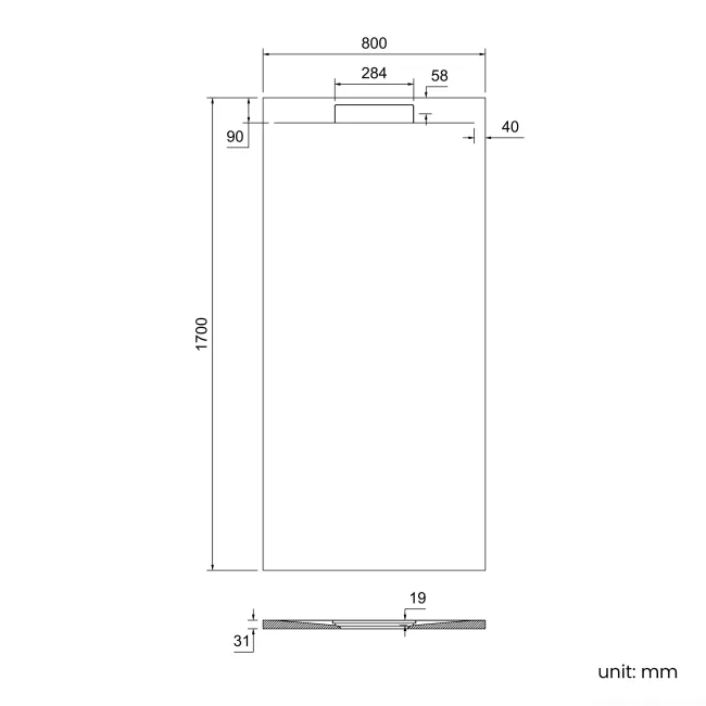 Tokyo Rectangular Matt Black Slate Texture Stone Shower Tray 1700x800mm