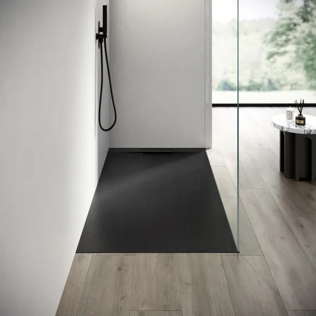 Tokyo Rectangular Matt Black Slate Texture Stone Shower Tray 1600x900mm