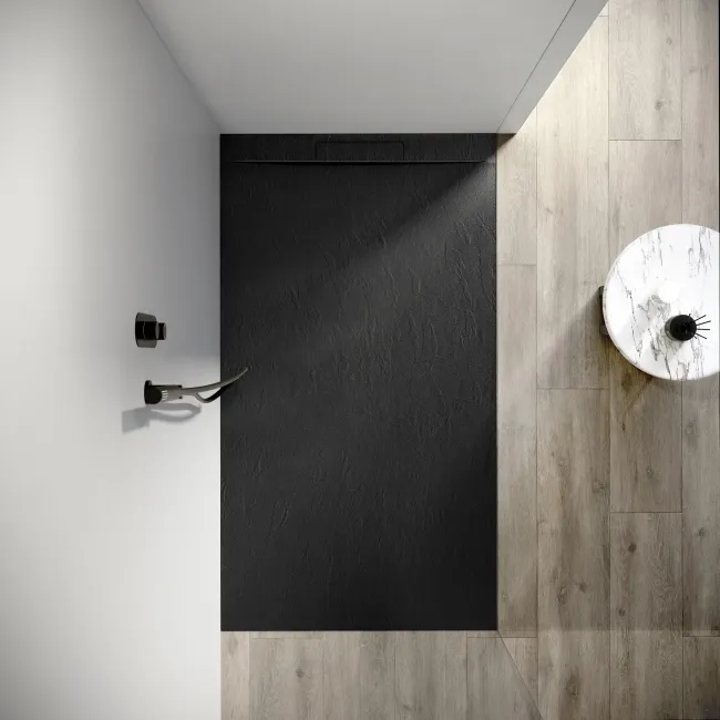 Tokyo Rectangular Matt Black Slate Texture Stone Shower Tray 1600x900mm