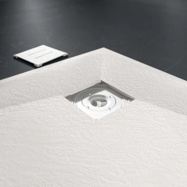Berlin Quadrant Matt White Slate Effect SMC Composite Shower Tray 900x900mm