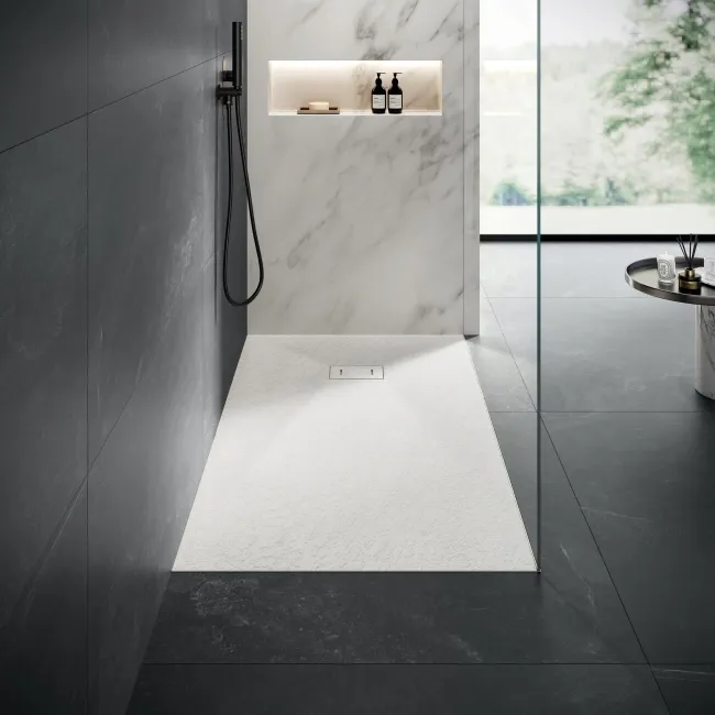 Berlin Rectangular Matt White Slate Effect SMC Composite Shower Tray 1700x800mm