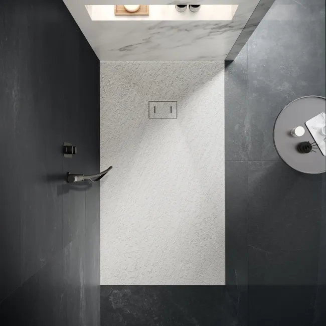 Berlin Rectangular Matt White Slate Effect SMC Composite Shower Tray 1700x800mm