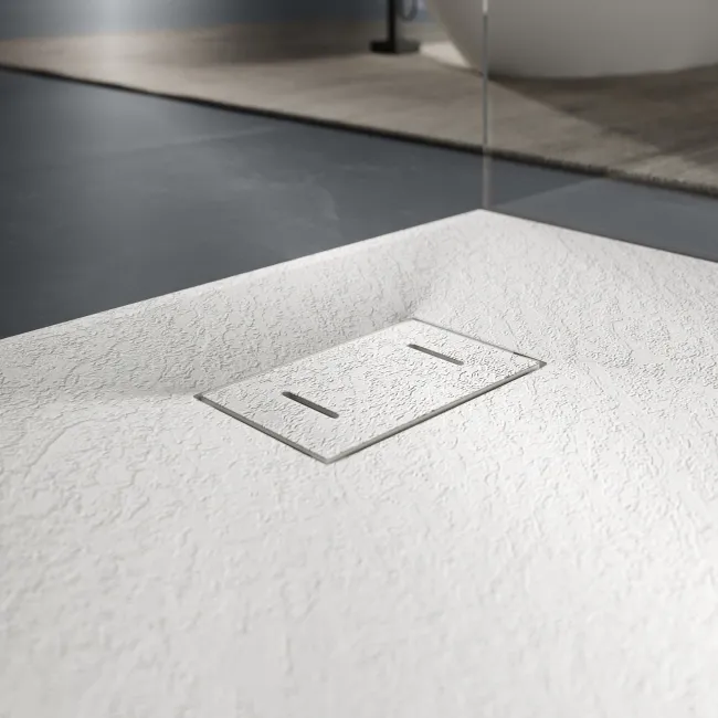 Berlin Rectangular Matt White Slate Effect SMC Composite Shower Tray 1700x800mm