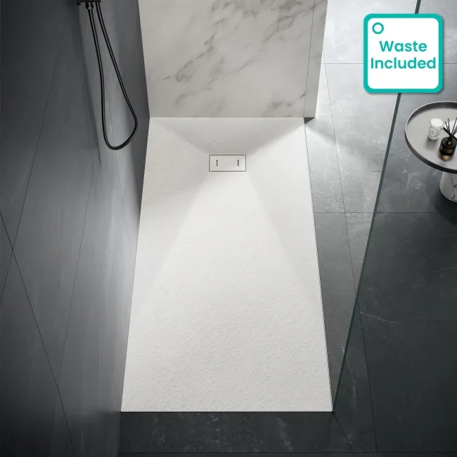 Berlin Rectangular Matt White Slate Effect SMC Composite Shower Tray 1800x800mm