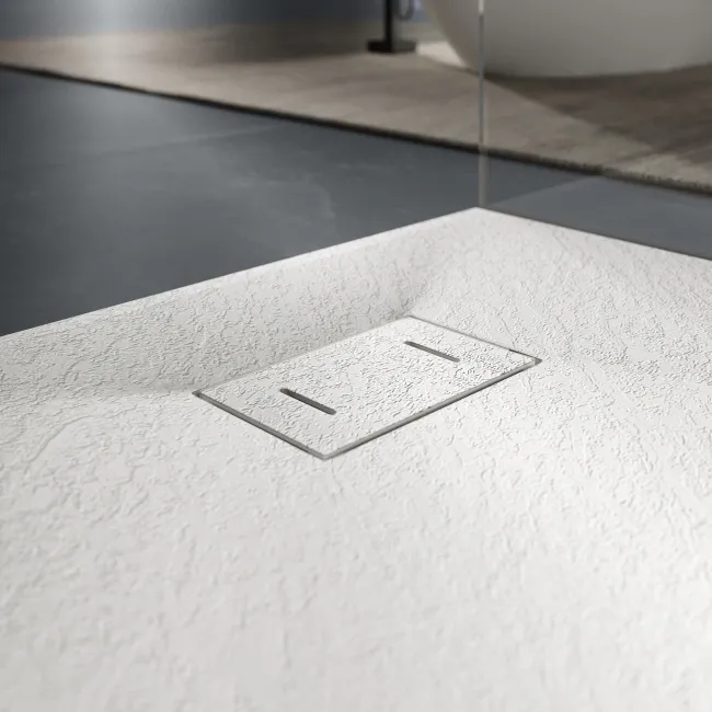 Berlin Rectangular Matt White Slate Effect SMC Composite Shower Tray 1800x800mm