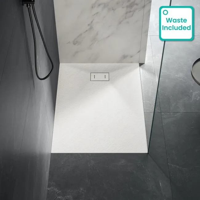 Berlin Rectangular Matt White Slate Effect SMC Composite Shower Tray 1200x900mm