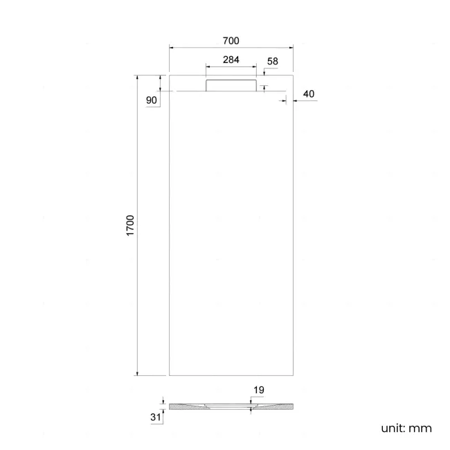 Tokyo Rectangular Matt Grey Slate Texture Stone Shower Tray 1700x700mm
