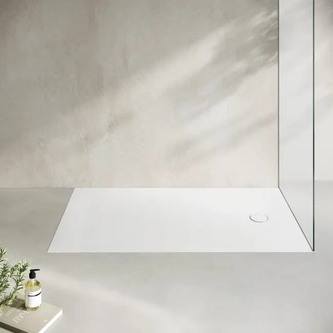 Seoul Low Profile Rectangular Matt White Stone Shower Tray 1600x900mm