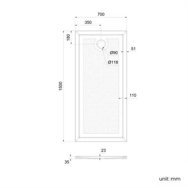 Doha Rectangular Gloss White Anti-Slip Stone Shower Tray 1500x700mm & Riser Kit