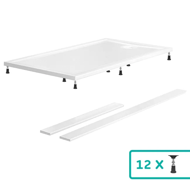Doha Rectangular Gloss White Anti-Slip Stone Shower Tray 1600x700mm & Riser Kit