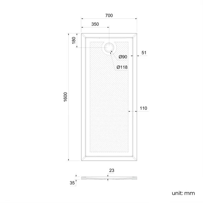 Doha Rectangular Gloss White Anti-Slip Stone Shower Tray 1600x700mm & Riser Kit