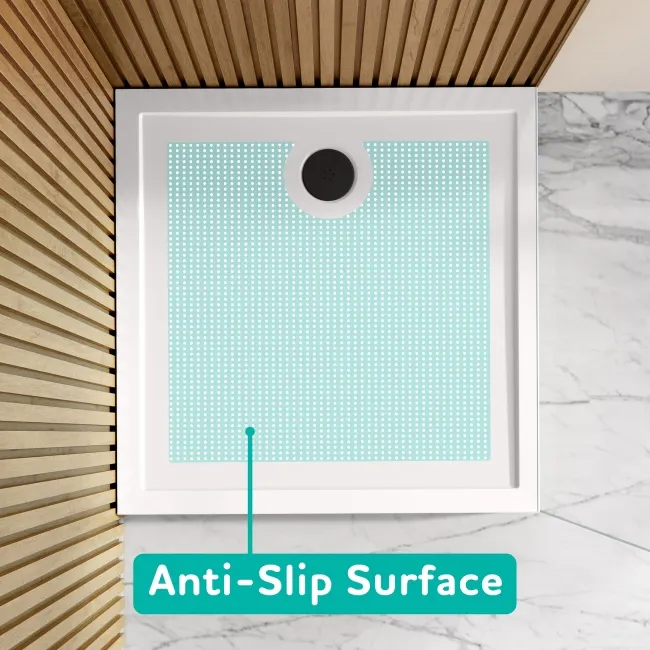 Doha Rectangular Gloss White Anti-Slip Stone Shower Tray 1700x700mm & Riser Kit