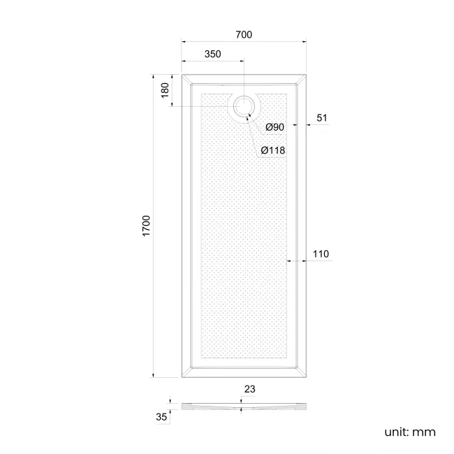 Doha Rectangular Gloss White Anti-Slip Stone Shower Tray 1700x700mm & Riser Kit