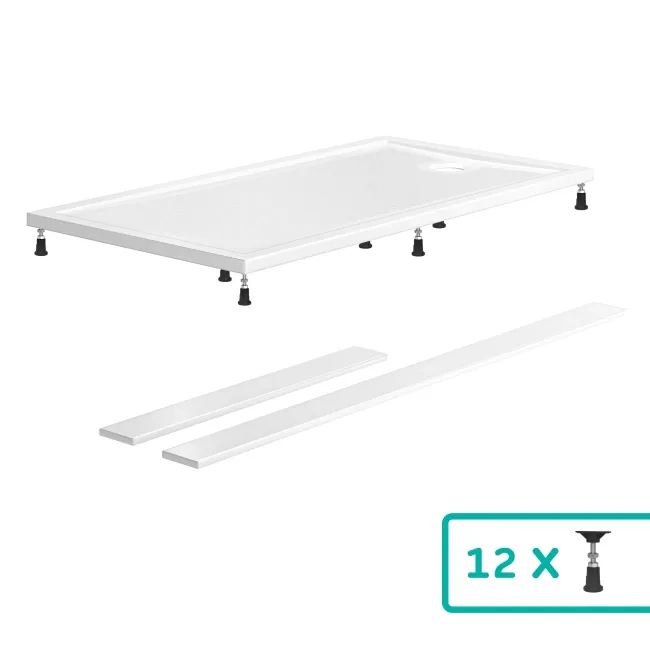 Doha Rectangular Gloss White Anti-Slip Stone Shower Tray 1500x800mm & Riser Kit