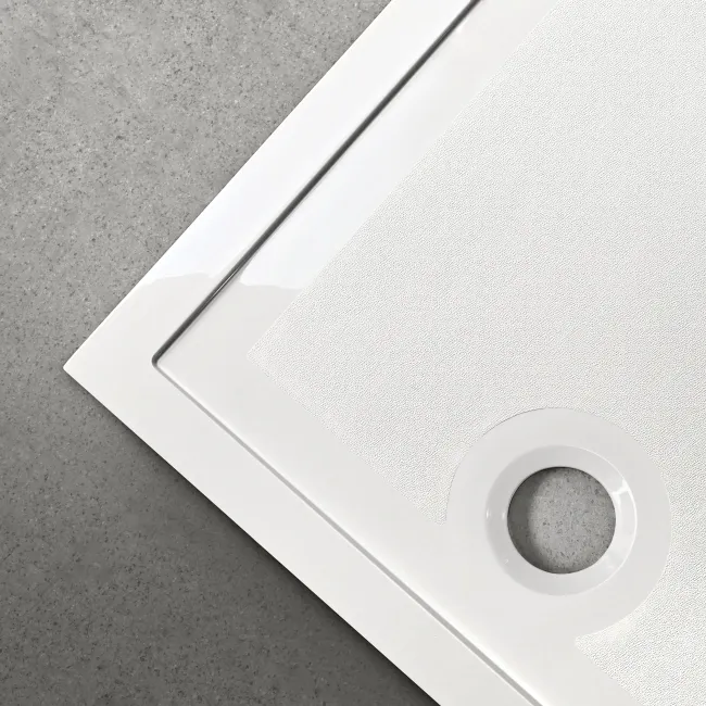 Doha Rectangular Gloss White Anti-Slip Stone Shower Tray 1600x800mm & Riser Kit