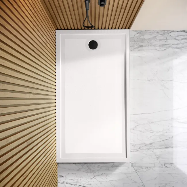 Doha Rectangular Gloss White Anti-Slip Stone Shower Tray 1700x800mm & Riser Kit