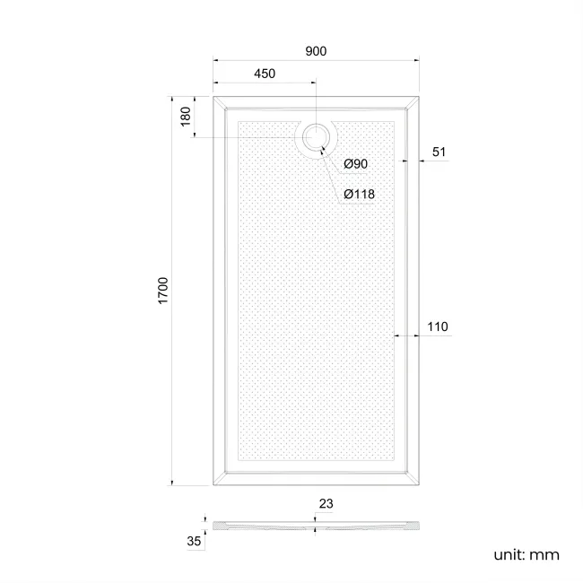Doha Rectangular Gloss White Anti-Slip Stone Shower Tray 1700x900mm & Riser Kit