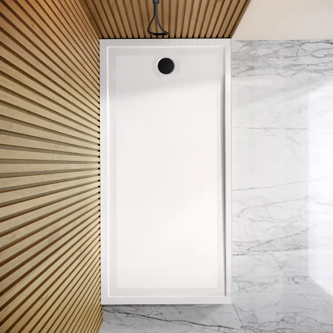 Doha Rectangular Gloss White Anti-Slip Stone Shower Tray 1800x900mm & Riser Kit