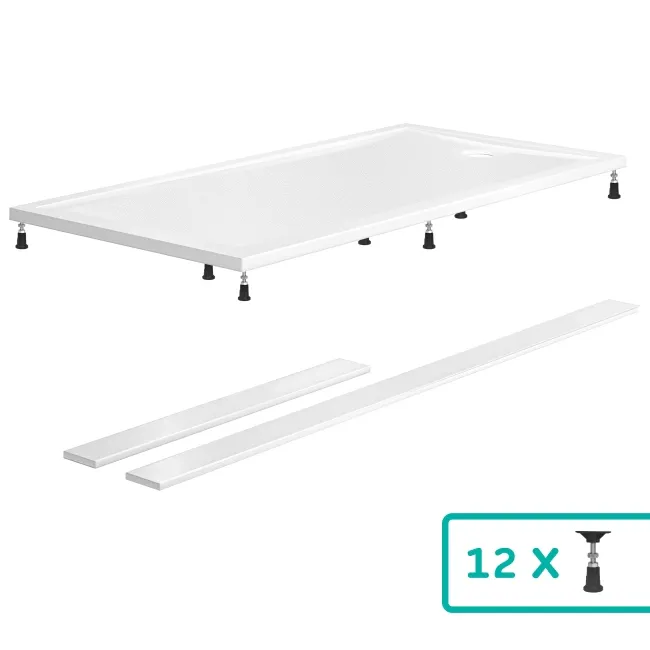 Doha Rectangular Gloss White Anti-Slip Stone Shower Tray 1800x900mm & Riser Kit