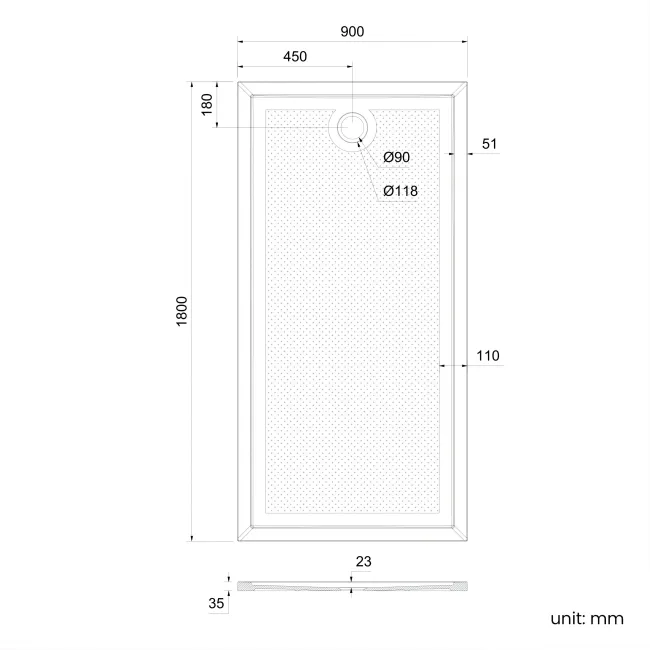 Doha Rectangular Gloss White Anti-Slip Stone Shower Tray 1800x900mm & Riser Kit