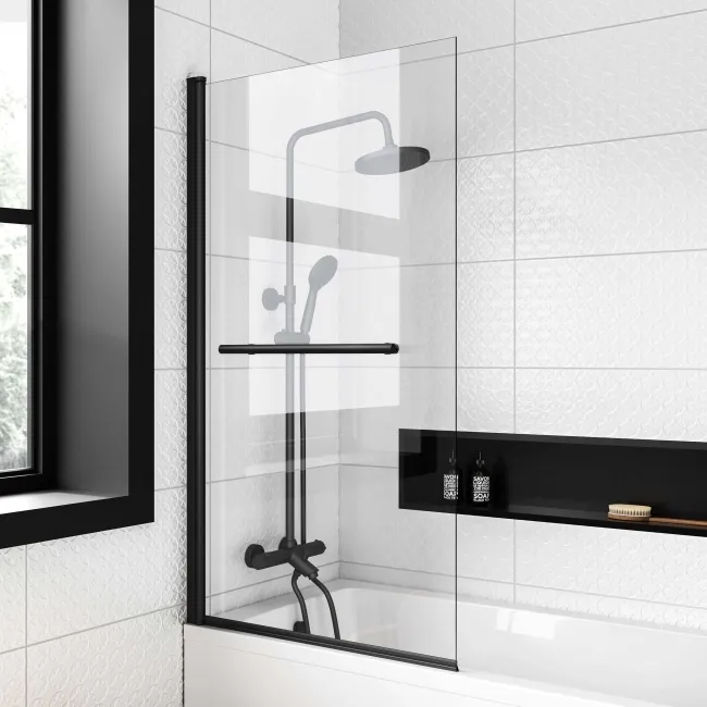 Stafford 1600x700 Shower Bath & 4mm Matt Black Screen with Rail