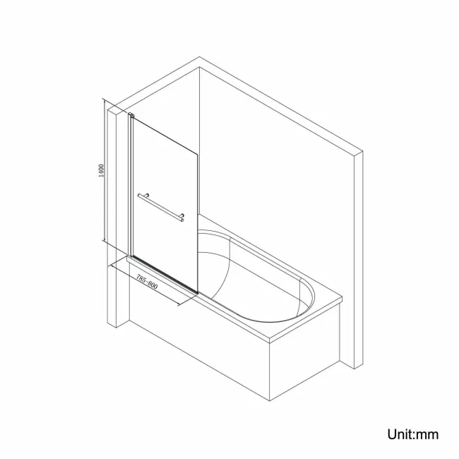 Stafford 1600x700 Shower Bath & 4mm Matt Black Screen with Rail