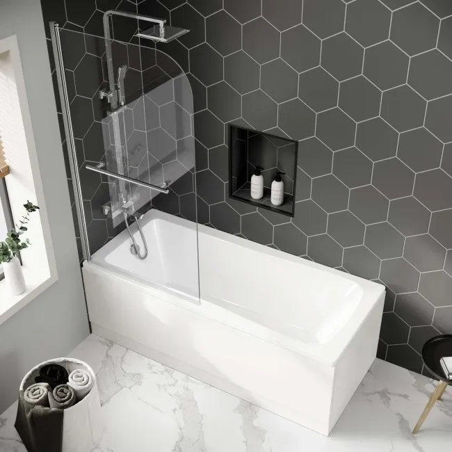 Hereford 1500x700 Square Shower Bath & 6mm Easy Clean Screen with Rail