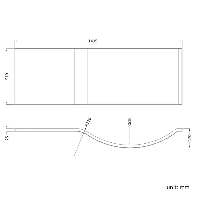P Shaped 1500 Shower Bath with Front Panel & 4mm Screen with Rail - Left Handed