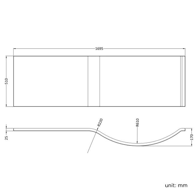 P Shaped 1700 Shower Bath with Front Panel & 6mm Easy Clean Screen with Rail - Right Handed