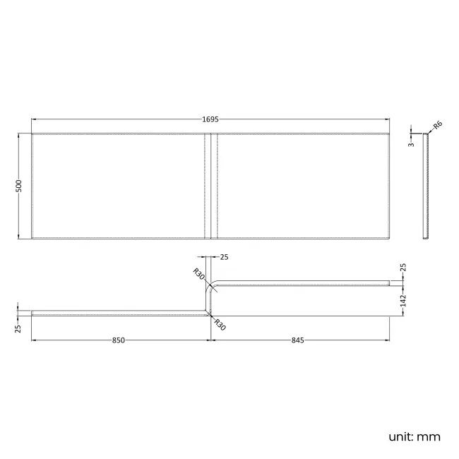 L Shaped 1700 Shower Bath with Front Panel & 6mm Easy Clean Brushed Brass Bath Screen - Left Handed