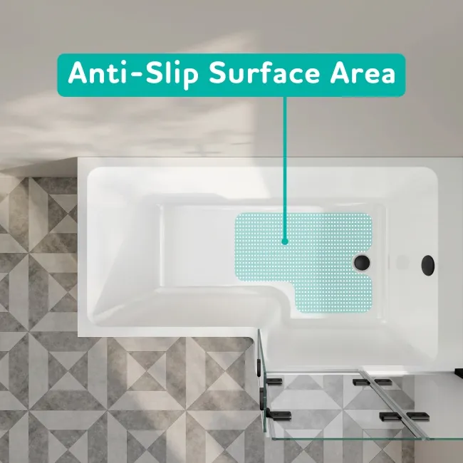 Brixton L Shaped 1500 Shower Bath & 6mm Easy Clean Matt Black Folding Bath Screen - Right Handed