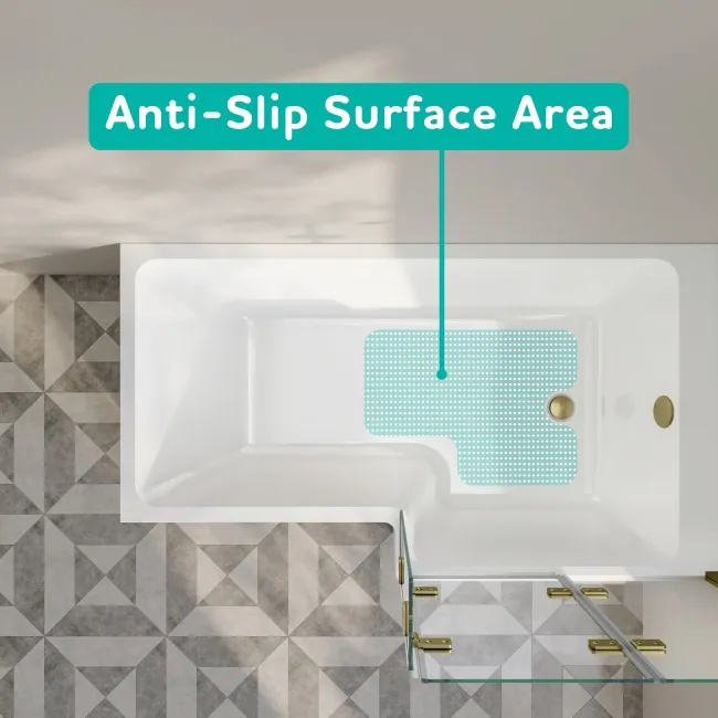 Brixton L Shaped 1500 Shower Bath & 6mm Easy Clean Brushed Brass Folding Bath Screen - Right Handed