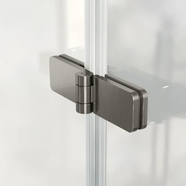 Brixton L Shaped 1600 Shower Bath & 6mm Easy Clean Brushed Gunmetal Folding Bath Screen - Left Handed