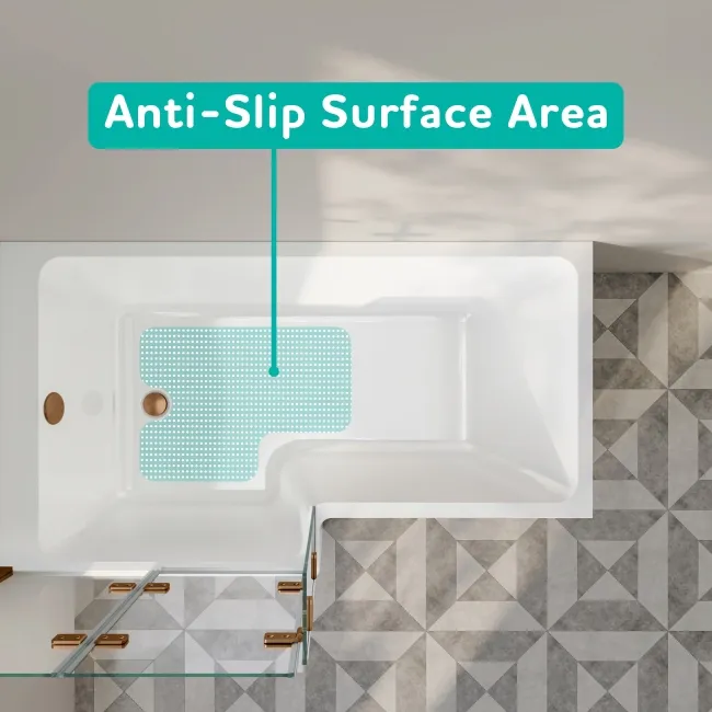 Brixton L Shaped 1600 Shower Bath & 6mm Easy Clean Brushed Copper Folding Bath Screen - Left Handed
