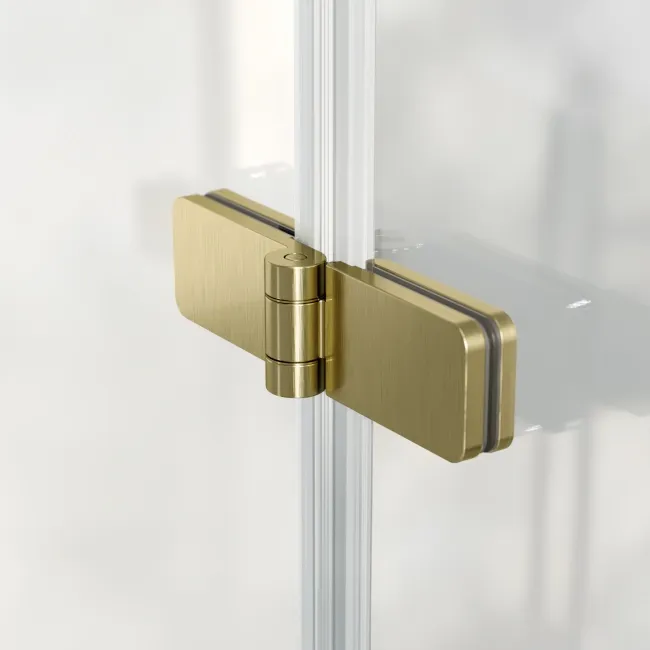 Brixton L Shaped 1500 Shower Bath with Front Panel & 6mm Easy Clean Brushed Brass Folding Bath Screen - Left Handed