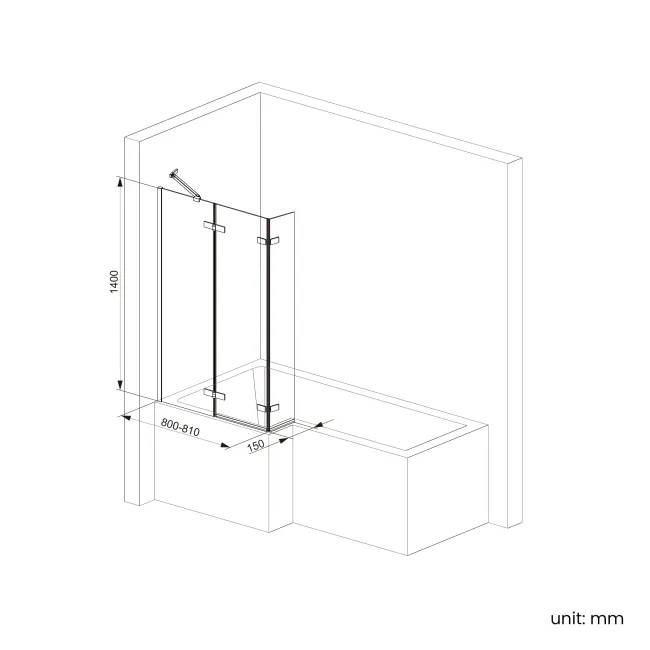 Brixton L Shaped 1500 Shower Bath with Front Panel & 6mm Easy Clean Brushed Brass Folding Bath Screen - Left Handed