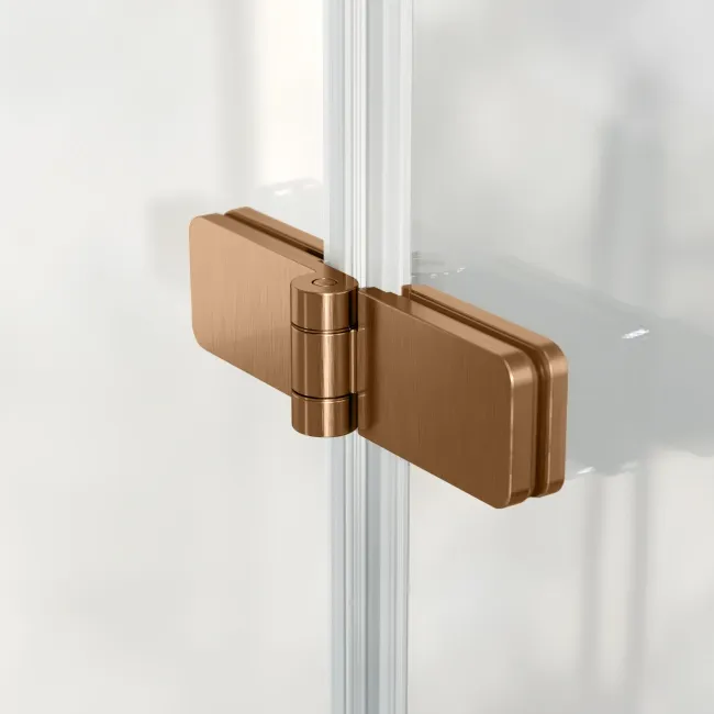 Brixton L Shaped 1500 Shower Bath with Front Panel & 6mm Easy Clean Brushed Copper Folding Bath Screen - Right Handed
