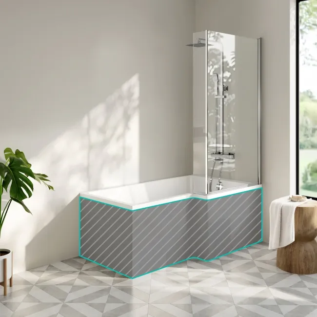 Brixton L Shaped 1500 Shower Bath & 6mm Chrome Easy Clean Screen - Right Handed