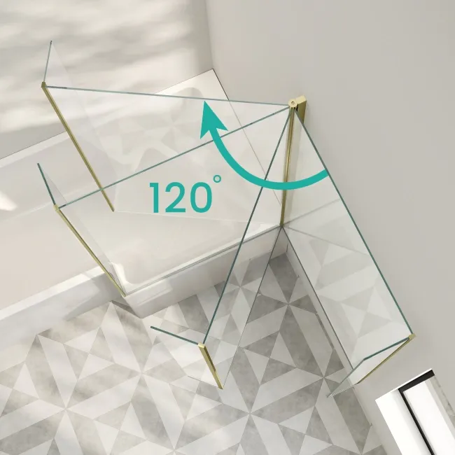 Brixton L Shaped 1500 Shower Bath & 6mm Brushed Brass Easy Clean Screen - Right Handed
