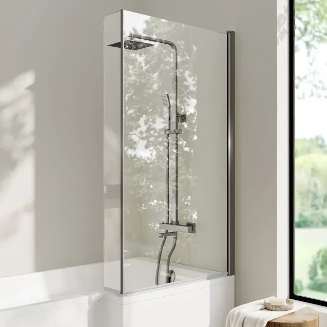 Brixton L Shaped 1500 Shower Bath & 6mm Brushed Gunmetal Easy Clean Screen - Right Handed